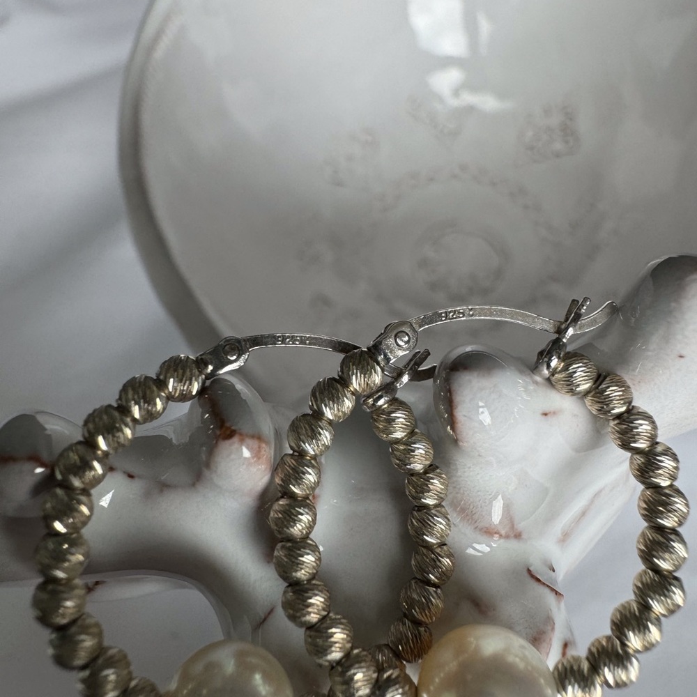 Beaded & Pearl Hoop Earrings SS - Picture 5 of 6